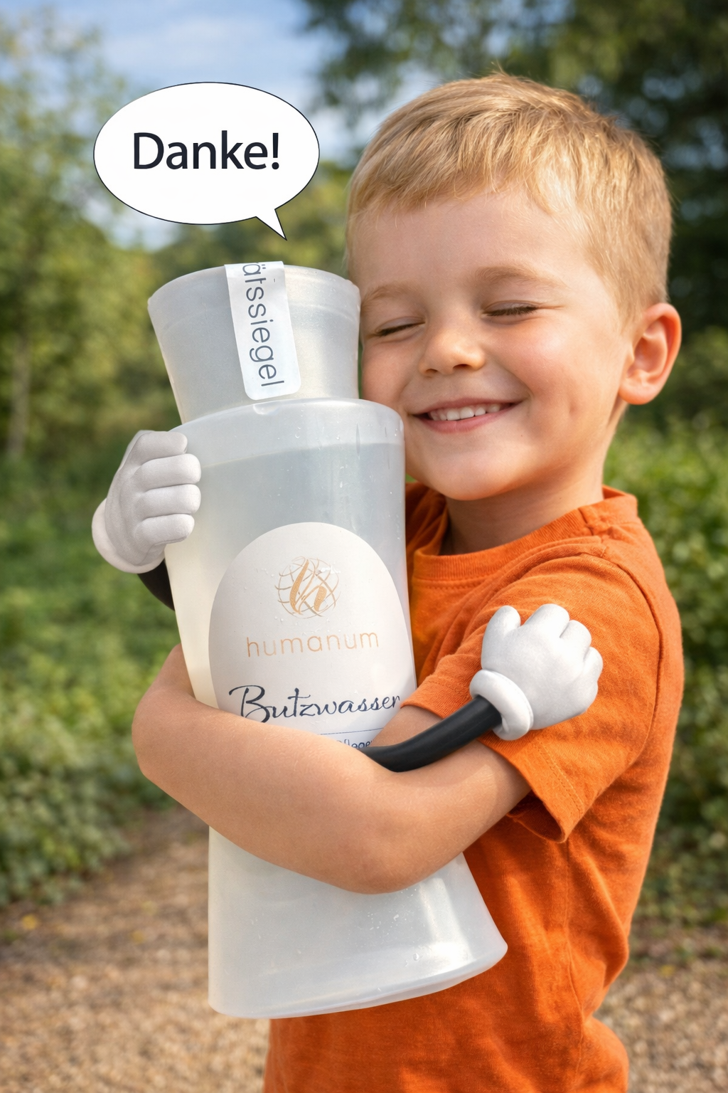 lächelnder junge mit butzwasser flasche